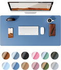YSAGi Leather Desk Protector, Office Mat, Large Mouse Pad, Non-Slip PU Leather Blotter, Laptop Desk, Waterproof Writing Pad for Office and Home (Sea Blue, 35.4" x 17")