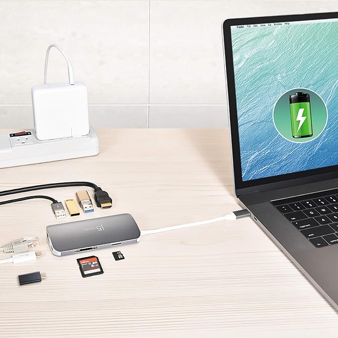 j5create USB C Hub Adapter Multi-Monitor 10-in-1 Port Docking Station 4K HDMI, VGA, Ethernet, USB 3.0, MicroSD, SD, USB-C 3.1 + Power Delivery | for PC, Laptop, Tablet, Display Connection