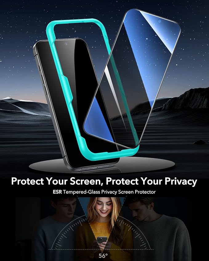 ESR 3 Pack for iPhone 16 Pro Privacy Screen Protector, Anti-spy Tempered-Glass Privacy Screen Protector with Easy Installation Tool, Micro-Curved Edges, Case Friendly