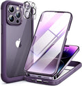 Miracase Glass Series Designed for iPhone 14 Pro Case 6.1 Inch, Upgrade Full-Body Bumper Case with Built-in 9H Tempered Glass Screen Protector, with Camera Lens Protector, Dark Purple