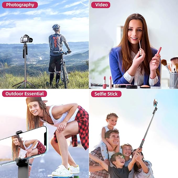 WOVTE 62" Selfie Stick with 2 Lights, Extendable Stand for iPhone, Selfie Stick with Remote, Portable Phone Tripod for Cell Phone Compatible with iPhone/Android, Camera & GoPro
