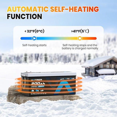 24V 200AH LiFePO4 Lithium Battery with Self-Heating & APP Monitoring