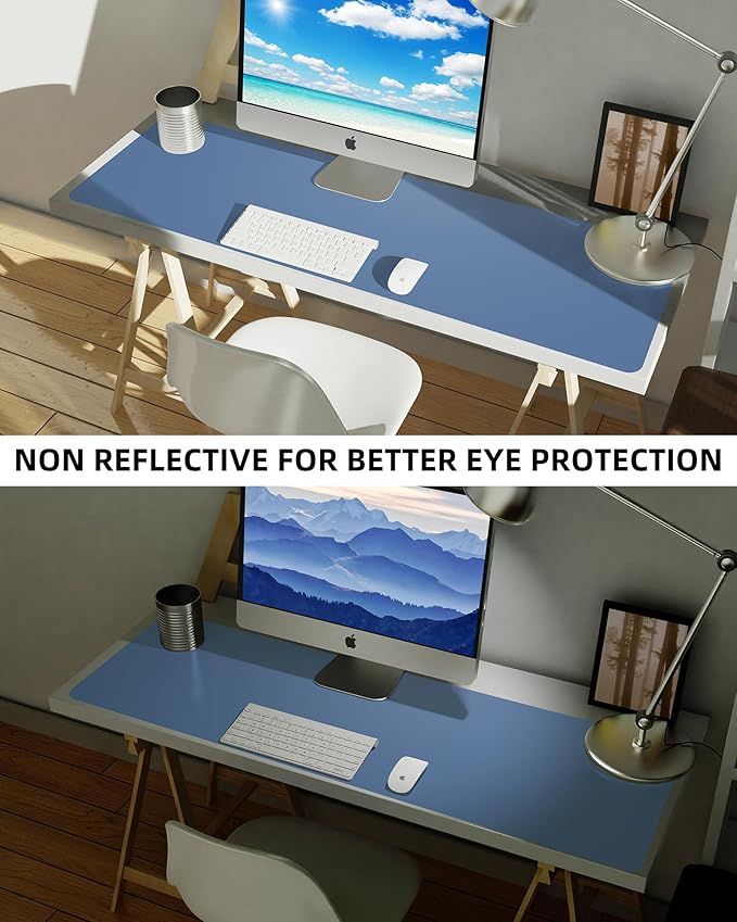 AFIING Leather Desk Pad Protector, Mouse Pad, Office Desk Mat, Non-Slip PU Leather Desk Blotter, Large Desk Mat, Waterproof Keyboard Mat for Office/Home/Decor (Grey Blue, 48" x 17")