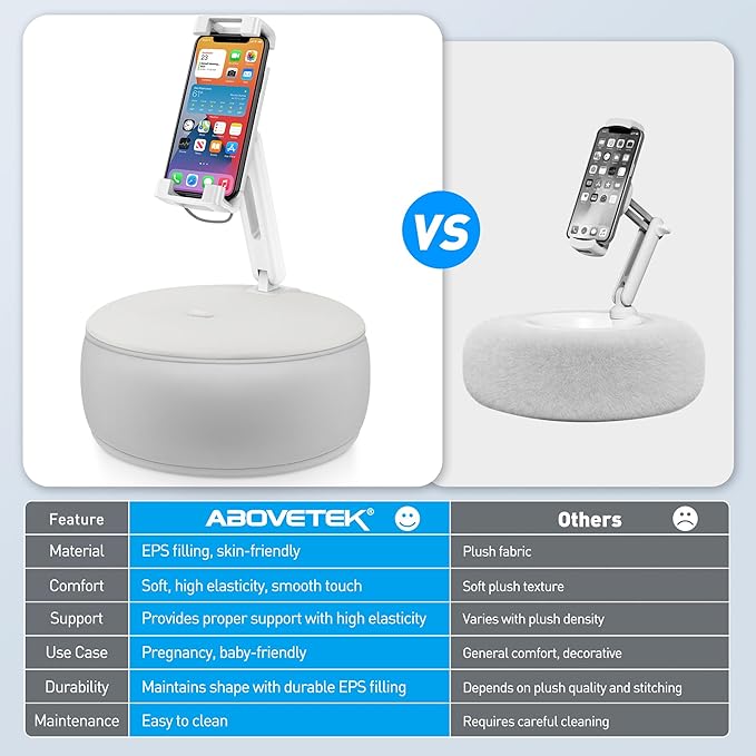AboveTEK Tablet Pillow Stand Holder for Bed – Ideal Gift for Mom, Hands-Free 360° Swivel iPad/Kindle Pillow Stand for Wife, Grandma – Soft Bean Bag Lap Tablet Holder for 4.7"-12.9" Devices (Grey)