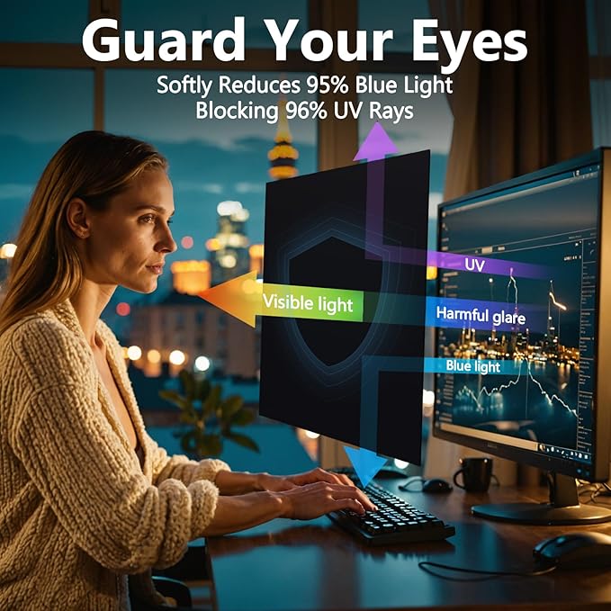 Magnetic Computer Privacy Screen Filter 27 Inch for Frameless Monitor Thin Bezel 16:9 Widescreen, Hanging Removable Anti Blue Light Privacy Filter Protector Eye Protection