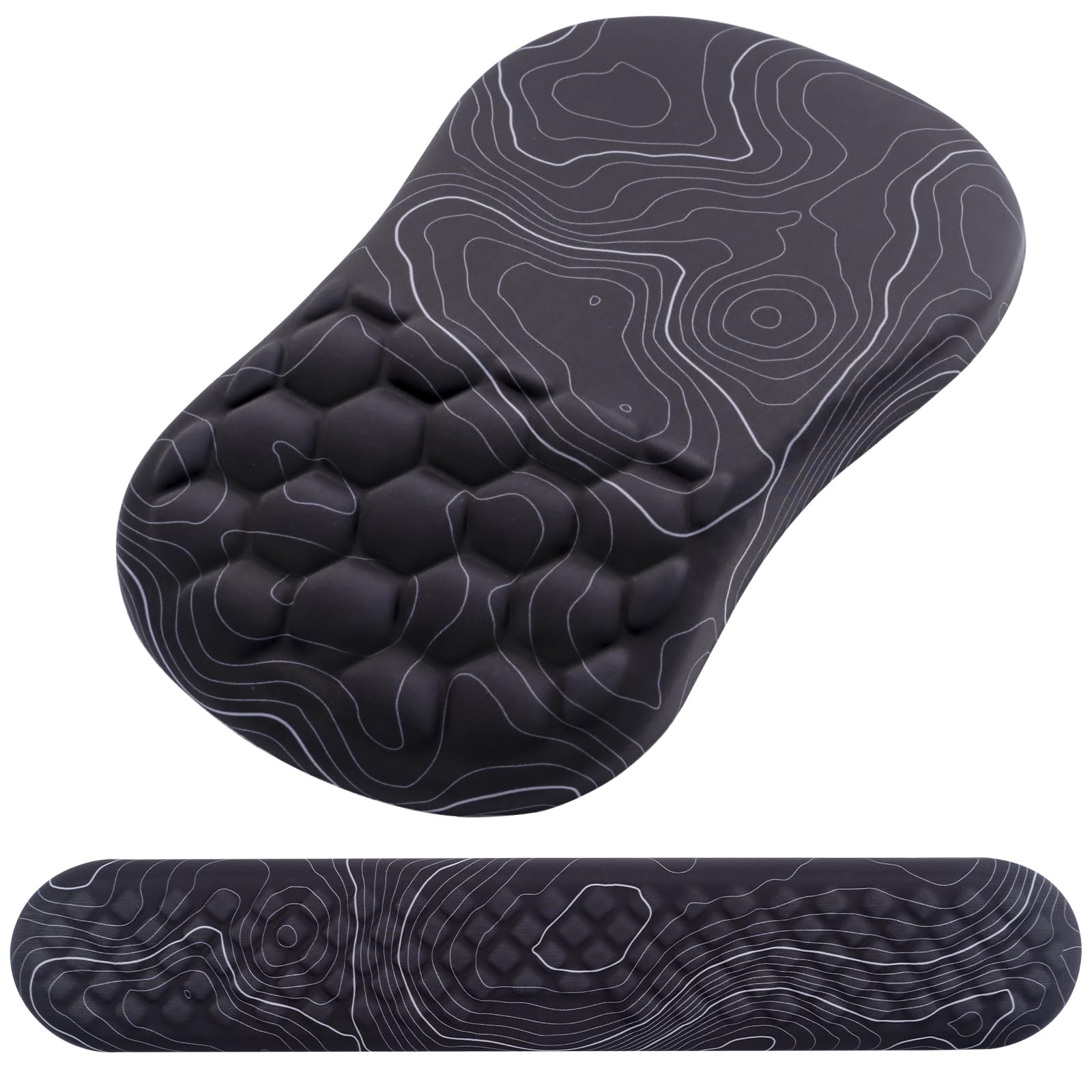 Mouse Pad Wrist Support, Laokiiy 2 in1 Keyboard Wrist Rest+ Ergonomic Mouse Pad, Non-Slip Wrist Rest for Computer Keyboard, Made Easy Typing & Relieve Wrist Pain(Black White)