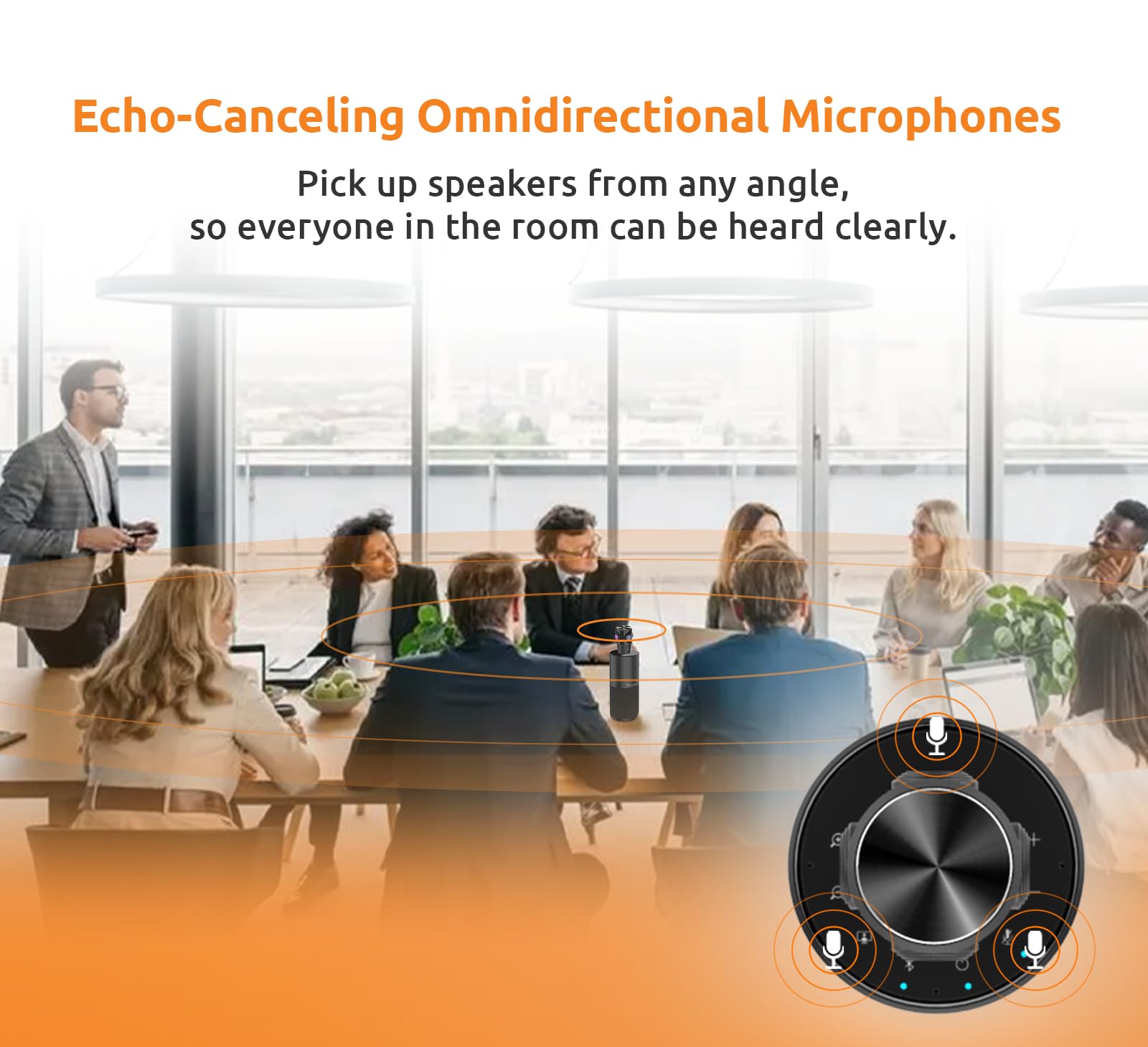 TOUCAN 360-Degree Video Conference Camera, 1080p HD Webcam with 4 Noise Reduction Mics, Speaker, AI Tracking, Works with Zoom, Google Voice, Microsoft Teams and More, for PC/Mac/Tablet