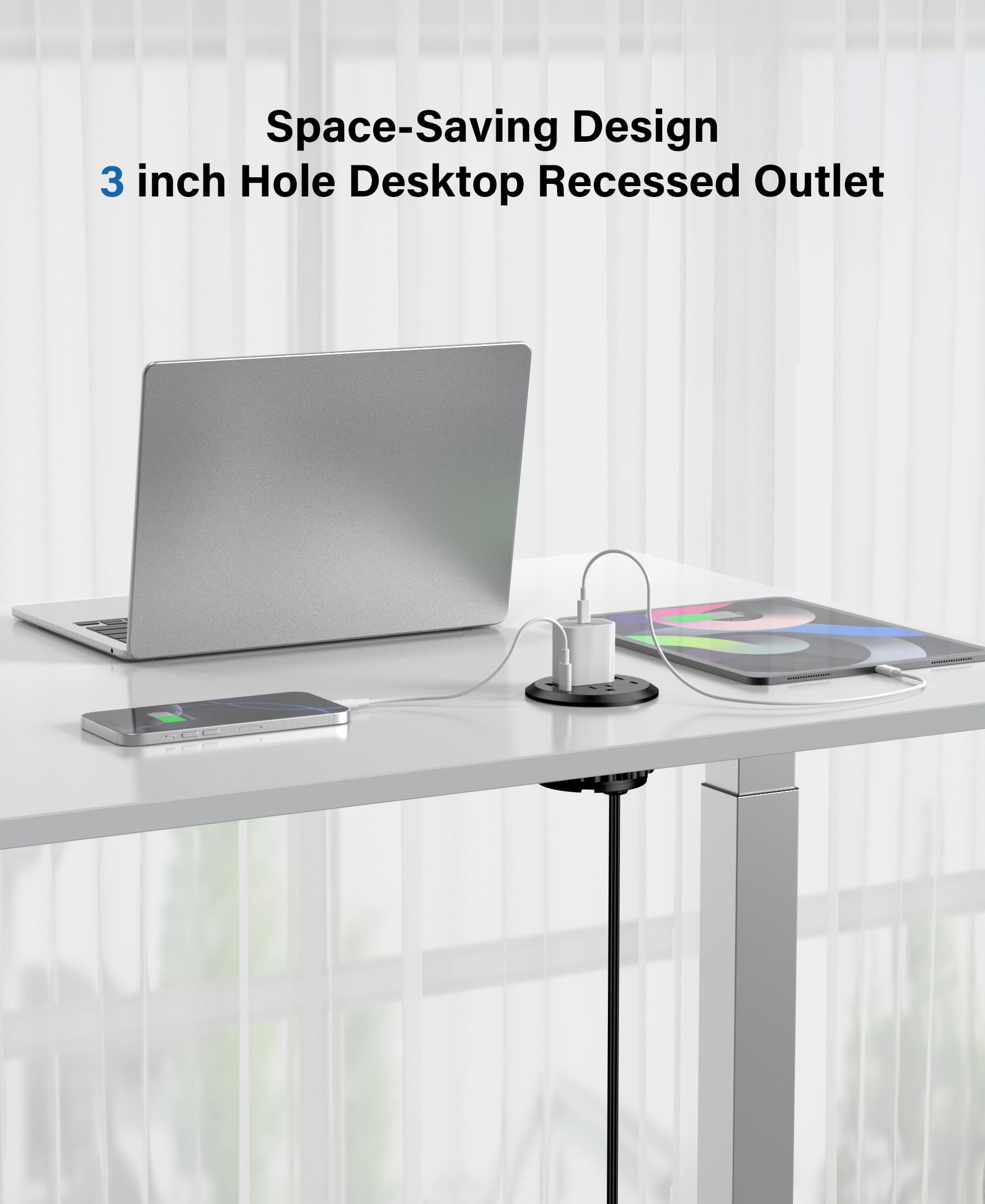 3 inch Desk Power Grommet USB C 65W,Ultra-Flat Plug Power Strip