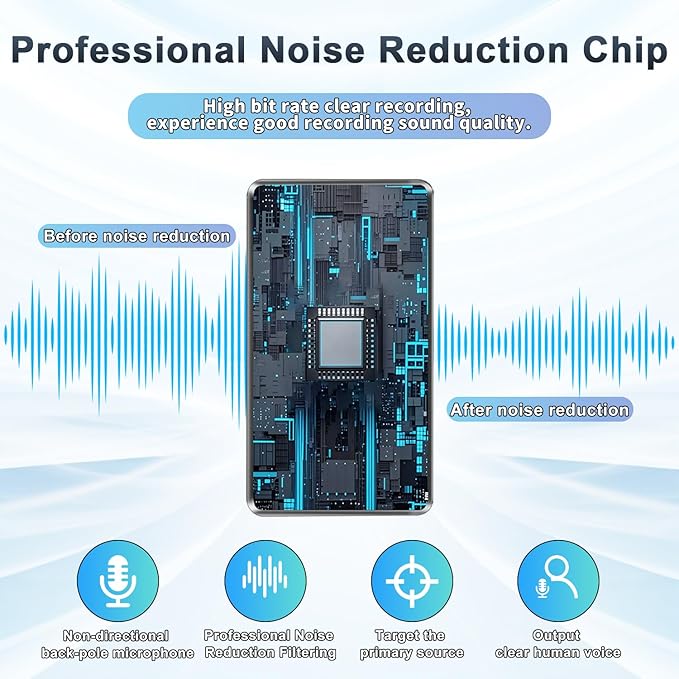 Voice Recorder - 64GB Mini Voice Recorder - Noise Cancellation Voice Activated Functionality, Rechargeable Audio Recorder with Earphone, Portable USB-C Recording Device for Work, Meetings, Interview