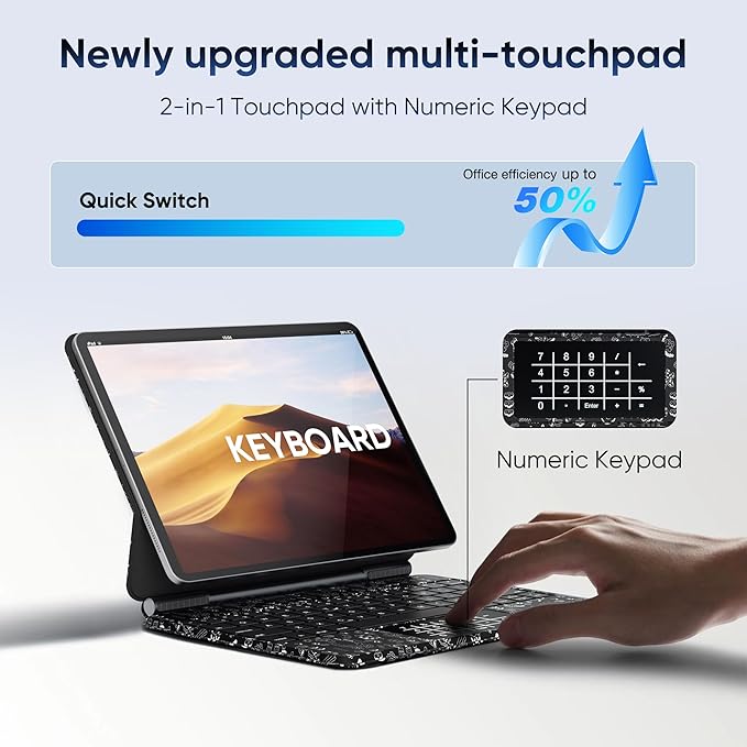 Keyboard Case for iPad Air 11 inch M2/M3 & iPad Pro 11 inch (1st/2nd/3rd/4th Generation) & iPad Air 4th/5th Gen 10.9" Magic Magnetic Keyboard Case with Multi-Trackpad 7 Color Backlit (Black)