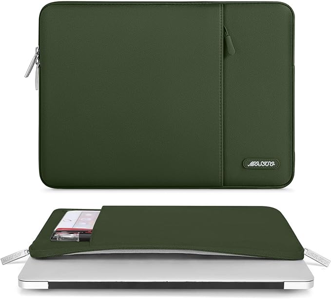 MOSISO Laptop Case 16 inch, 15-15.6 inch Laptop Sleeve Compatible with MacBook Pro 16 M4 M3 M2 M1, HP Acer Dell Lenovo ASUS Notebook, Polyester Vertical Computer Sleeve Bag with Pocket, Army Green