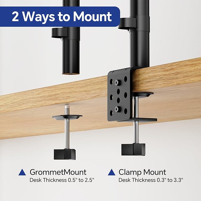 Simple Trending Dual Monitor Stand, Monitor Arm, Heavy Duty Adjustable Monitor Desk Mount for 2 Screens up to 27 Inches, Black