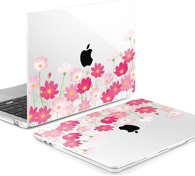 MEEgoodo Case for MacBook Air M4/M3/M2 13.6 inch 2025 2024 2022, Fit Model A3240 A3113 A2681, Compatible with MacBook Air 13 inch, Laptop Hard Shell Case with Keyboard Cover, Bright Pink Flowers