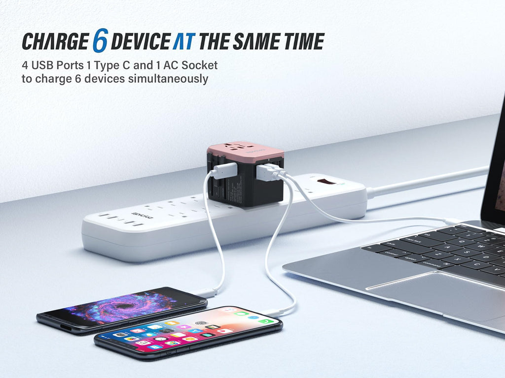 EPICKA Universal Travel Adapter with 1AC/1 USB-C/4 USB-A Ports