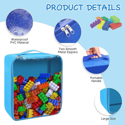 8 Packs Toy Storage Bags with Zipper, Clear PVC Organizing Bags, Reusable Toy Storage Organizer with Portable Handle, Travel Waterproof Organizer Bags for Building Blocks, Puzzle