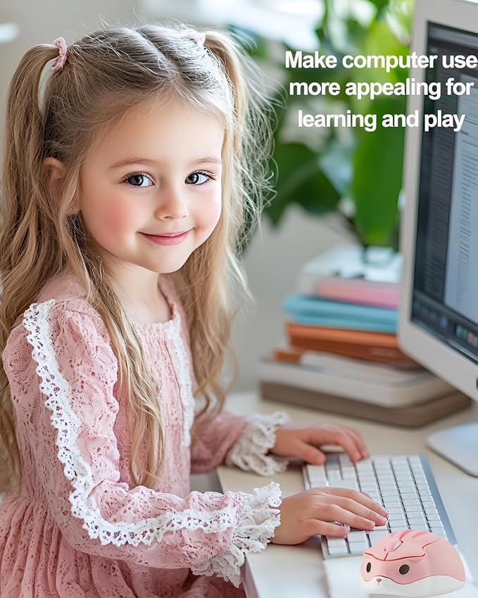 2.4GHz Wireless Mouse Cute Hamster Shape Less Noice Portable Mobile Optical 1200DPI USB Mice Cordless Mouse for PC Laptop Computer Notebook MacBook Kids Girl Men Women Adults Gift (Pink)