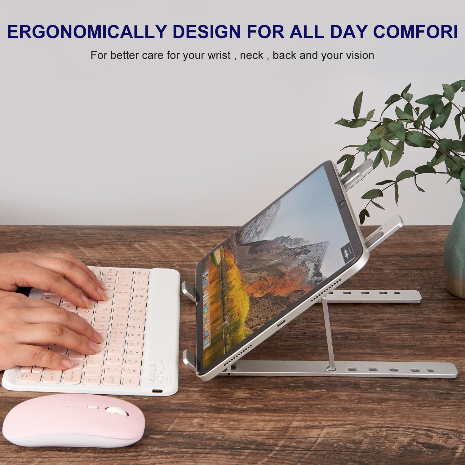weourwe Ergonomic and Foldable Laptop Stand for Desk, Adjustable Riser, Fits All Laptops and Notebooks up to 17,Ultra-Thin,Ventilated Cooling,ABS+Silicone,Silver.