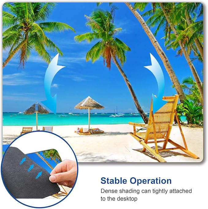 Beach Mouse Pad, Coconut Trees Mouse Pad, Nature Mouse Mat Square Waterproof Mouse Pad Non-Slip Rubber Base MousePads for Computer Office Laptop Men Women Kids, 9.5"x7.9"x0.12" Inch