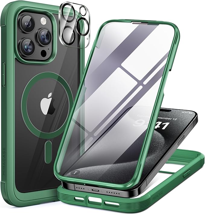 Miracase Magnetic for iPhone 12 Pro Max Case [Compatible with MagSafe] Full-Body Phone case with Built-in Glass Screen Protector& Camera Protector, Military Drop Proof 12 Pro Max Cover