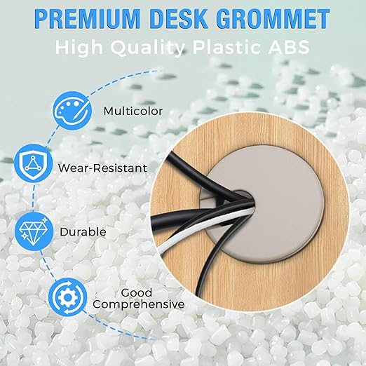 Desk Grommet 1-3/8" (35 mm), Desk Cord Hole Cover, Cable Grommet ABS Plastic, Desk Hole Grommet for Office and Home Table Cable, Detachable Cable Cord Organizer (Light Grey 4 Pcs)
