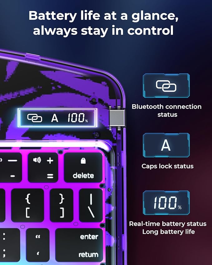 SIBEITU Keyboard Case for iPad Pro 13 Inch (M5 2025 / M4 2024), 360 Rotatable iPad Pro 13 Clear Cover with Multi-Touch Trackpad, 7-Color Backlight & 3 Brightness, High-Tech Visible PCB Design, Purple