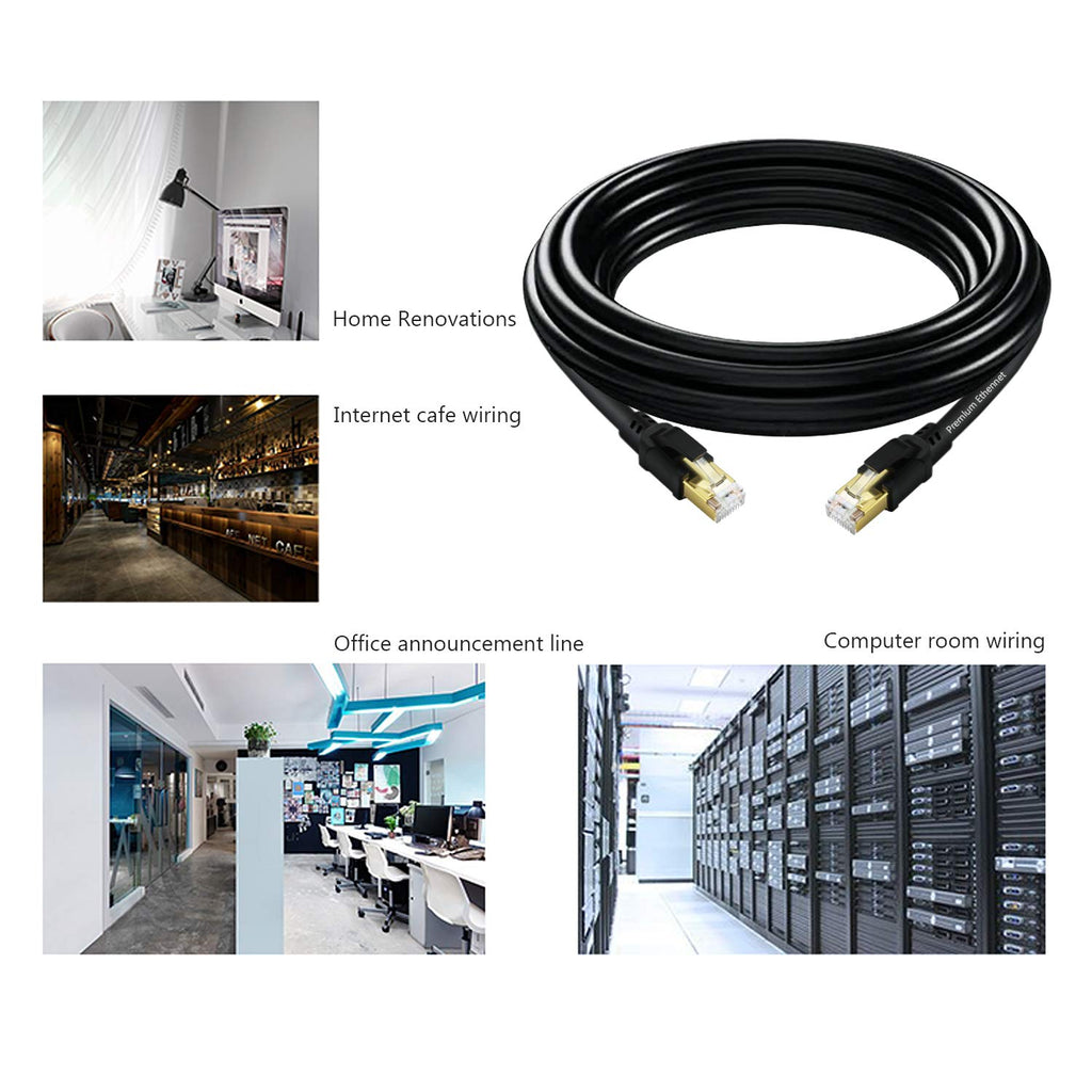 YixGH Cat8 Ethernet Cable, Internet Network Cord, 40Gbps 2000Mhz LAN Wires, High Speed SSTP LAN Cables with Gold Plated RJ45 Connector for Router, Modem, Gaming, Xbox (300ft)