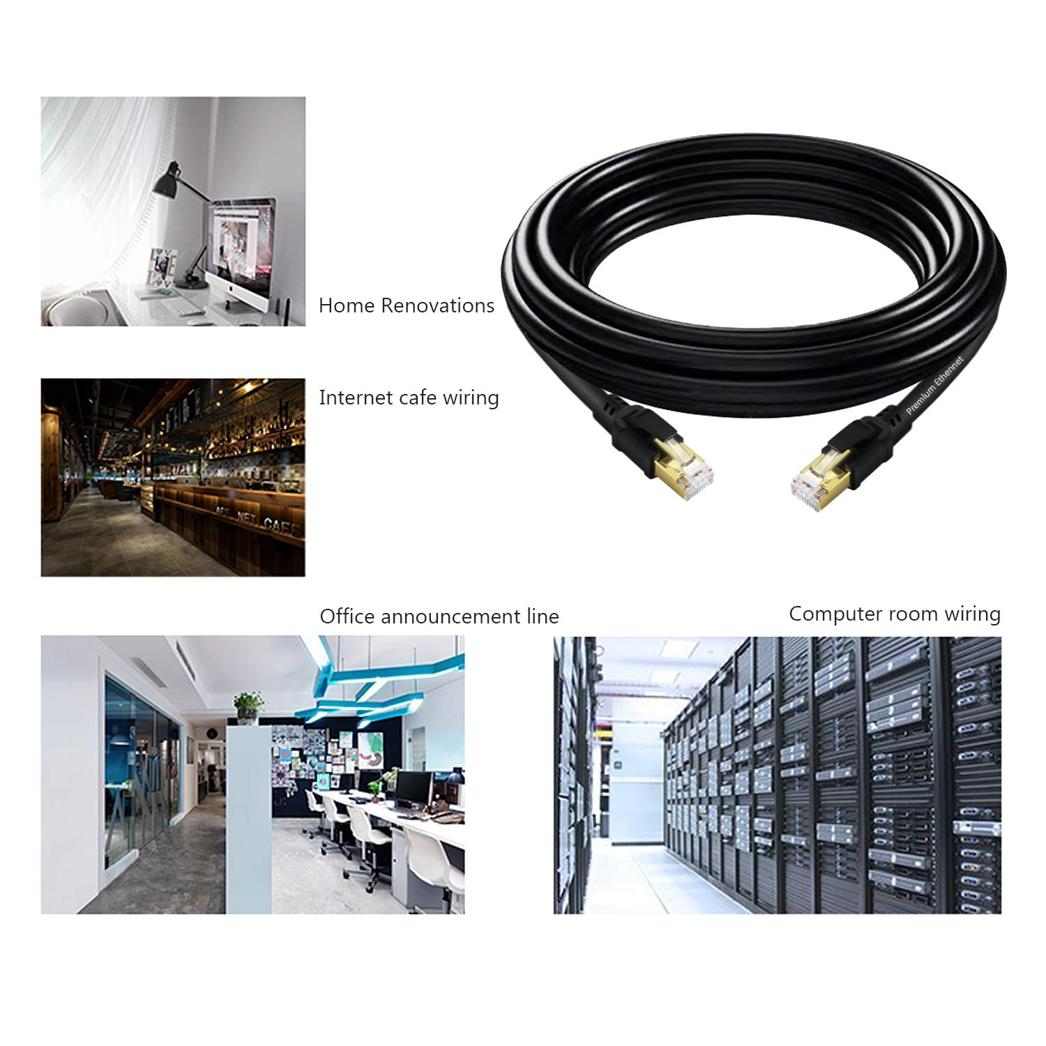 YixGH Cat8 Ethernet Cable, Internet Network Cord, 40Gbps 2000Mhz LAN Wires, High Speed SSTP LAN Cables with Gold Plated RJ45 Connector for Router, Modem, Gaming, Xbox (300ft)