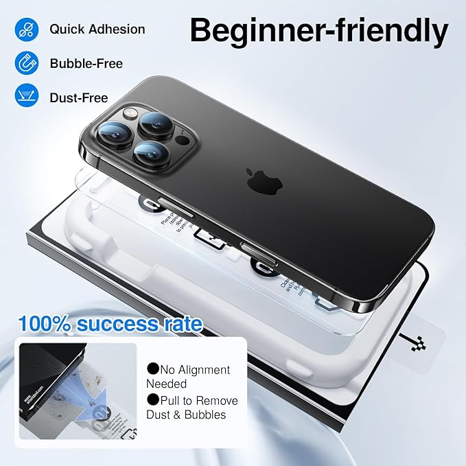 SMARTDEVIL 3 Pack Screen Protector for iPhone 15 Pro Max, Bubble-and-Dust-Free Box, HD Tempered Glass, Military Grade Shatterproof & Ultra Durable, Easy Installation