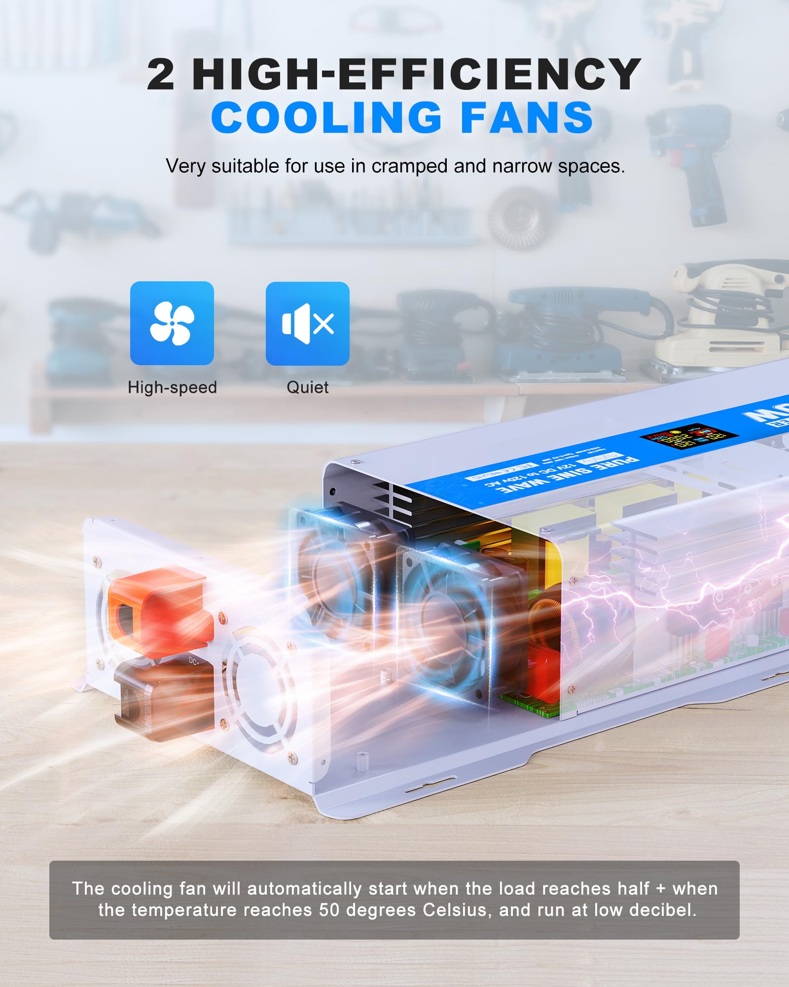 ASMONTRIC 3000W Pure Sine Wave Power Inverter 12V DC to 120V AC Converter 6000 Watt Peak Power Multi-Display Screen with 2 GFCI Outlet 30W USB and 18W Type-C for Car RV Truck Boat Off-Grid, Gray Blue