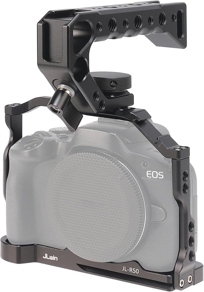 Hersmay R50 Cage with Top Handle,Aluminium Alloy Camera Cage for Canon EOS R50 Mirrorless Cameras, Vlogging Video Shooting Filmmaking Rig Stabilizer with 1/4" Mounting and 3/8" Arri Locating Hole
