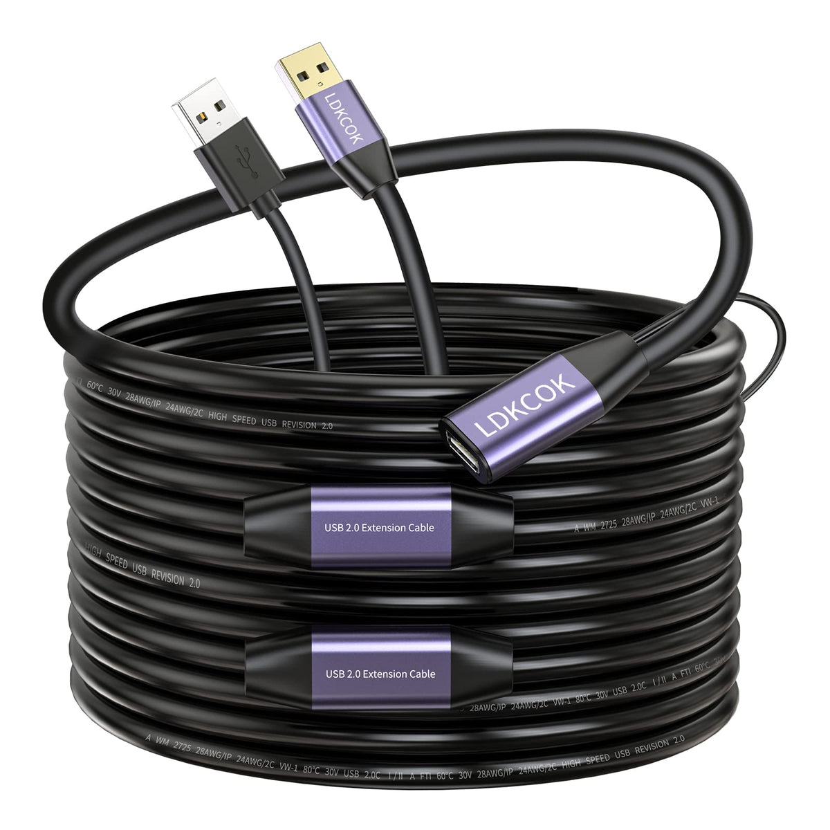 LDKCOK USB 2.0 Type A Male to A Female Active Repeater Extension Cable 50ft, High Speed 480 Mbps