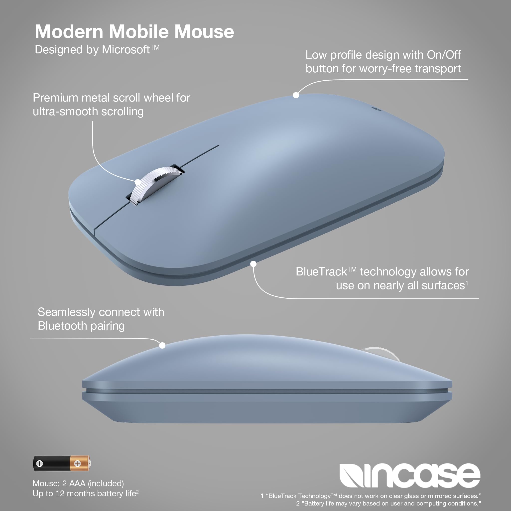Incase Modern Mobile Mouse Designed by Microsoft, Wireless, Ice Blue