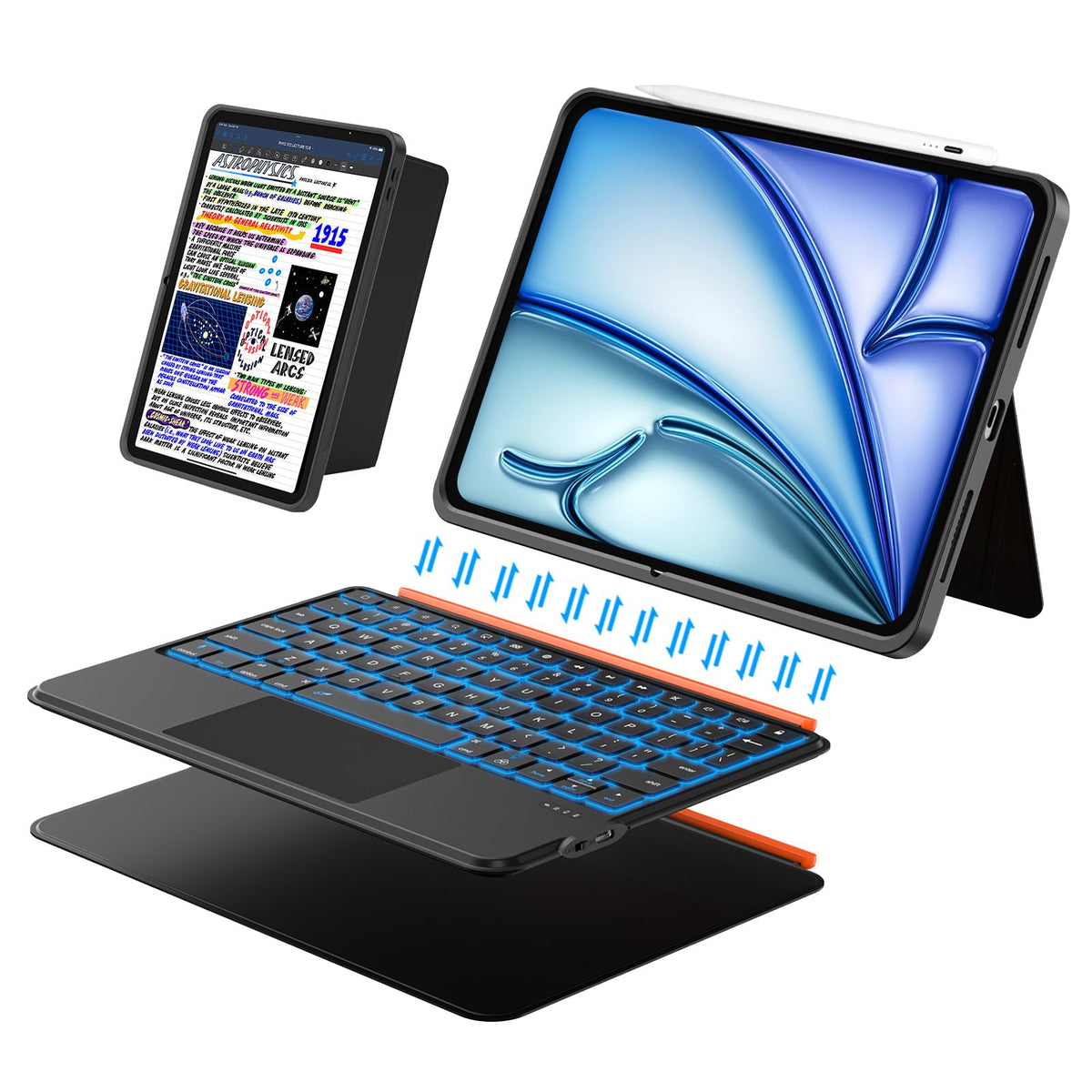 iPad Air 13 inch Case Keyboard (M4/M3/M2, 2026/2025/2024), Wireless Keyboard for Pro 12.9 6/5/4/3rd Gen, Magnetic Detachable with Trackpad, 7-Color Backlit, Landscape/Portrait, Adjustable Stand (Gray)