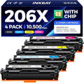 206X Toner Cartridges High Yield with Chip Replacement for HP 206X 206A Toner Compatible with Color LaserJet Pro M255dw M255nw MFP M282nw M283cdw M283fdn M283fdw Printer W2110X W2110A (4 Pack-B/C/Y/M)
