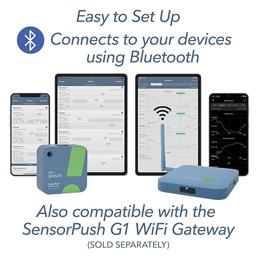 SensorPush HT.w Smart Temperature Sensor & Humidity Sensor - Bluetooth Thermometer & Hygrometer with App Monitoring - Water Resistant Temperature & Humidity Monitor for RV, Basement, Fridge (4 Pack)
