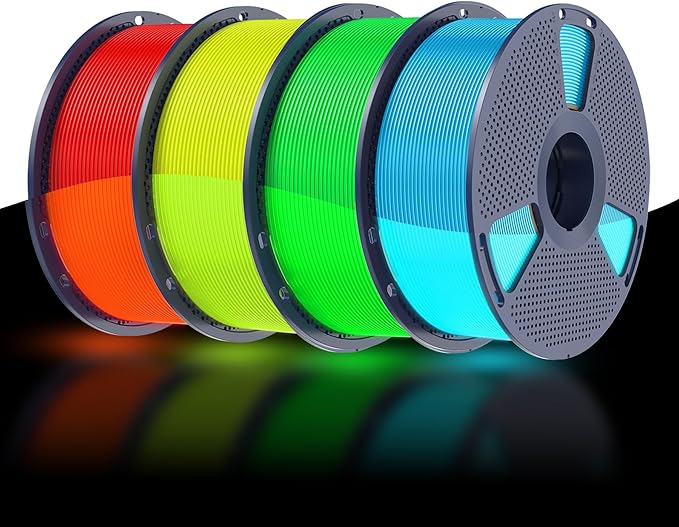 SUNLU PETG Glow in The Dark Filament Bundle, Luminous PETG 3D Printer Filament 1.75mm, Dimensional Accuracy +/- 0.02mm, 4kg in Total, 1kg per Spool, 4 Pack. (Glowing Blue/Green/Red/Yellow)