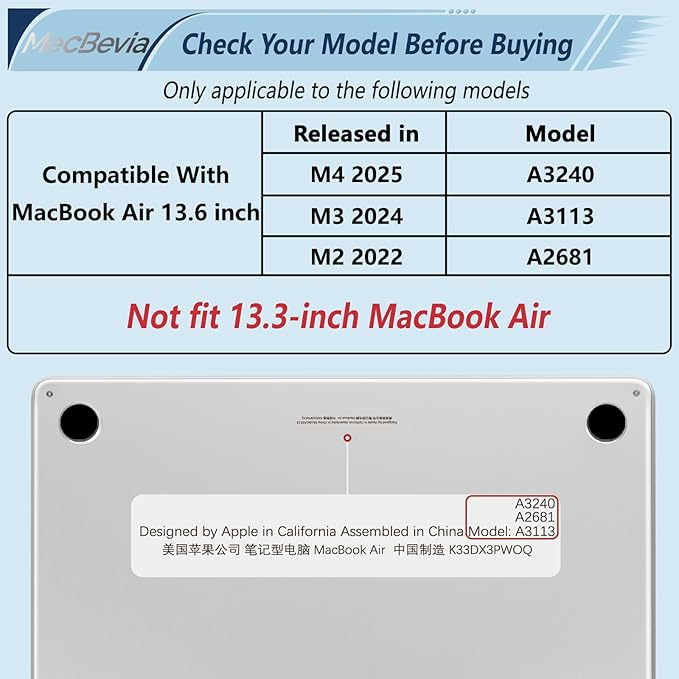 Compatible with MacBook Air 13.6 inch Case, M4 A3240/M3 A3113/M2 A2681 (Released 2025 to 2022), Hard Shell, Keyboard Cover, Screen Protector, Webcam Cover & Type-C Adapter, Sparkly Bows
