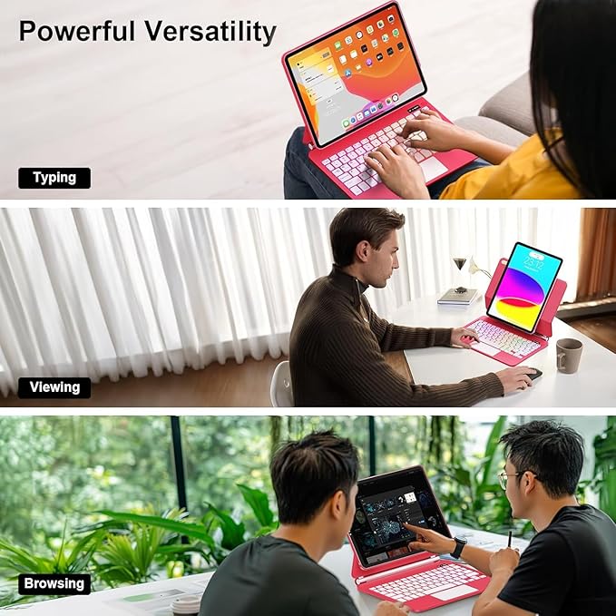 for iPad 11th (A16) & 10th Generation Case with Keyboard – Magic-Style Magnetic – Floating Cantilever Stand - Multi-Touch Trackpad Keyboard Case for iPad 11 inch 2025&10th Gen 10.9 inch (Rose Red)