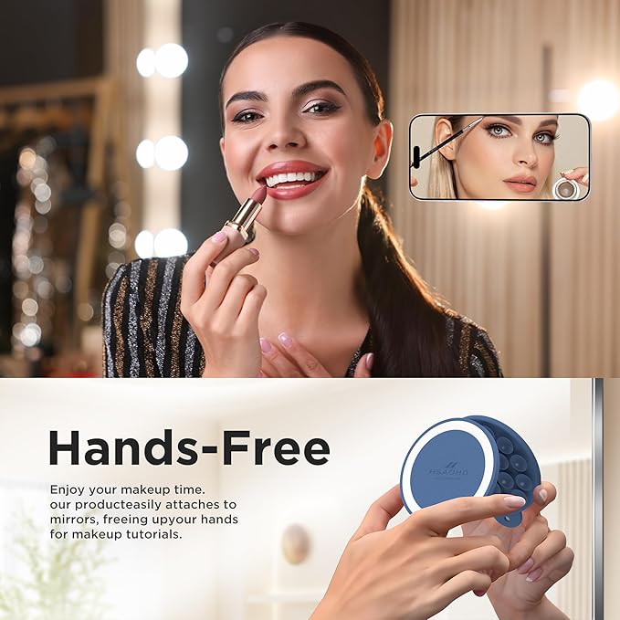 Magnetic Suction Cup Phone Mount for MagSafe Case, Silicone Hands-Free Grip Holder for iPhone and Android, Mirror Shower Phone Stand for Makeup FaceTime Gym Kitchen Bathroom, Azure Blue