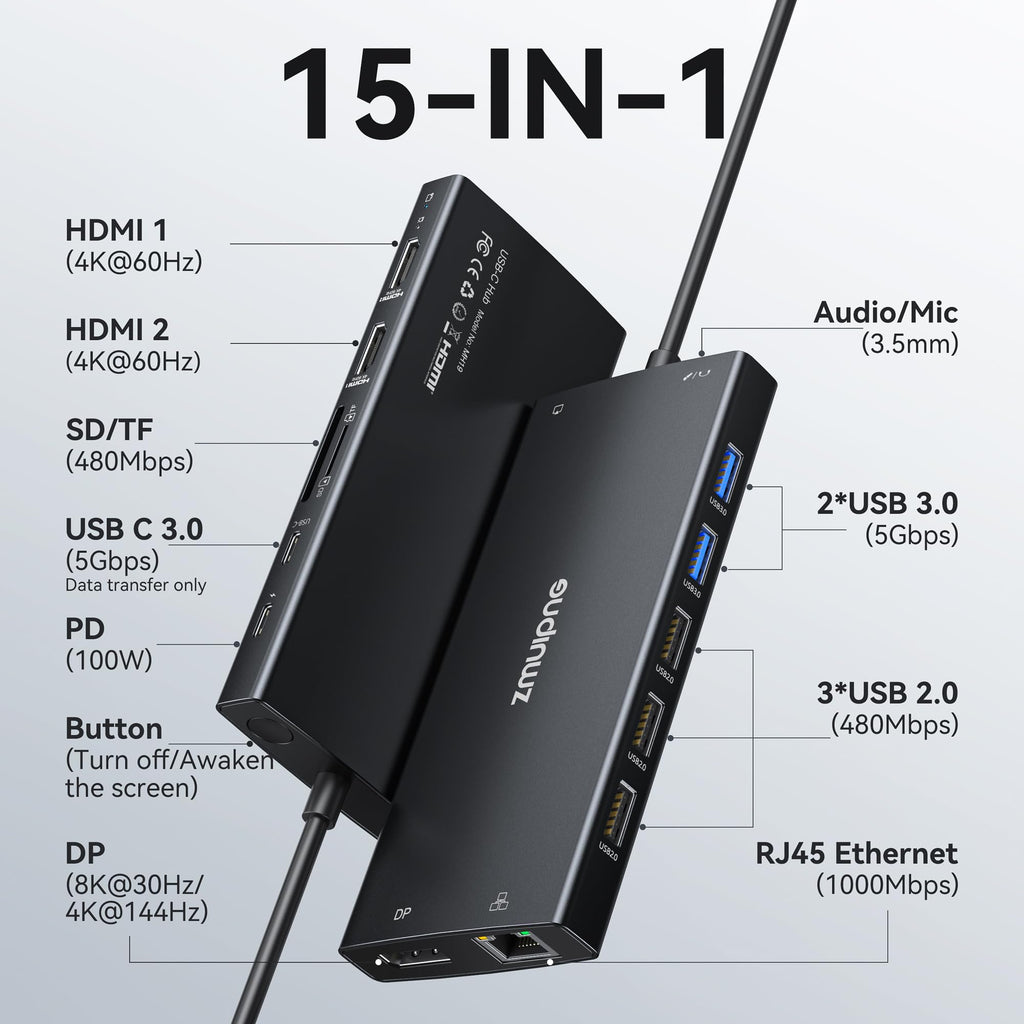 USB C Laptop Docking Station Dual Monitor 4K HDMI+8K DP for Dell HP