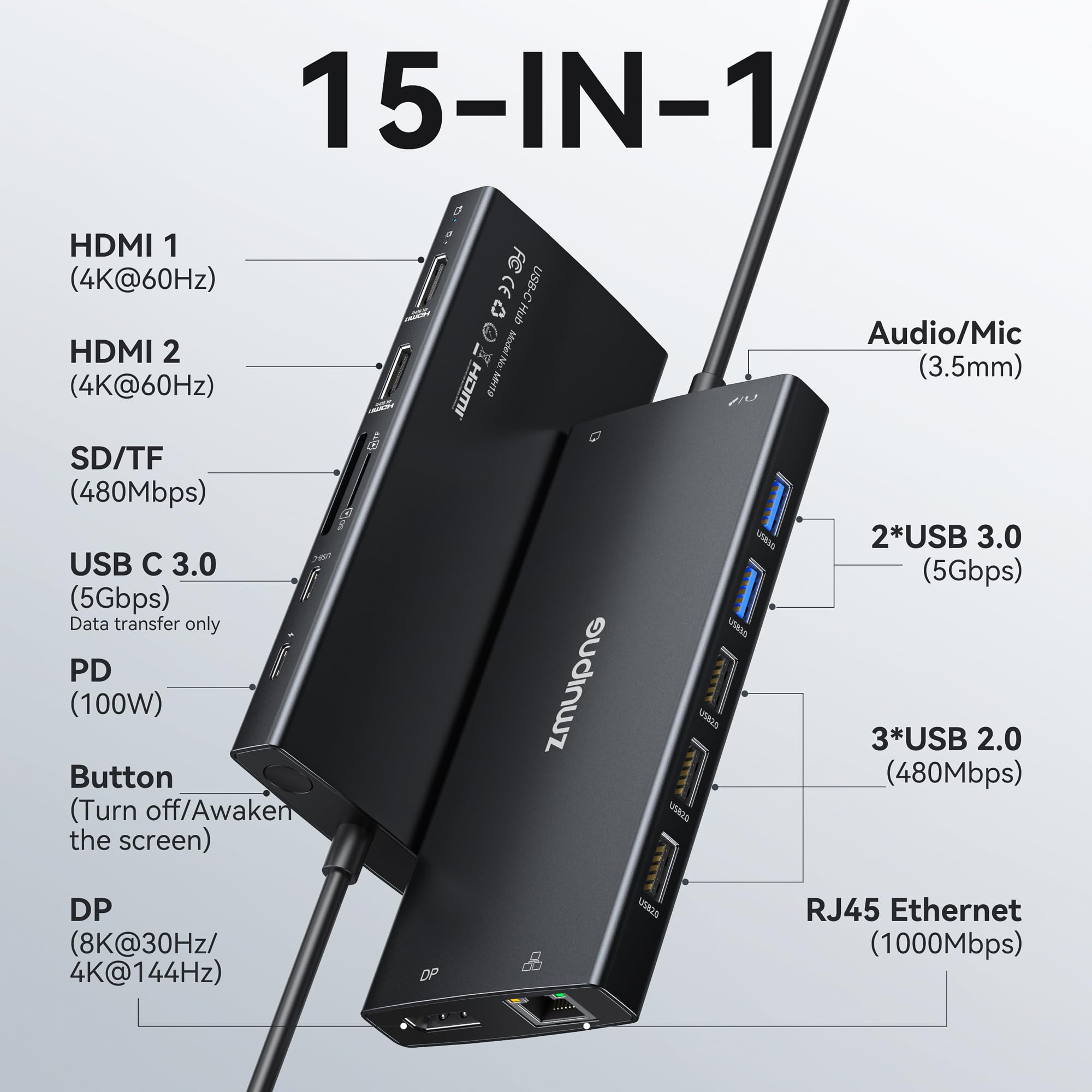 USB C Laptop Docking Station Dual Monitor 4K HDMI+8K DP for Dell HP