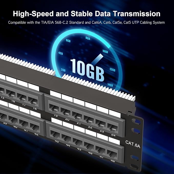 Iwillink 10Gbps Cat6A Patch Panel 48 Port, Network Patch Panel UTP 19-Inch, Wallmount or Rackmount 2U RJ45 Patch Panel Punch Down Block for Cat6A, Cat6, Cat5e Cat5 Cabling