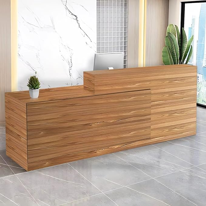 Reception Desk with Counter Modern Checkout Counter with Lockable Drawer Keyboard Tray Receptionist Desk for Office Salon Reception Table I Left 79inch/200cm