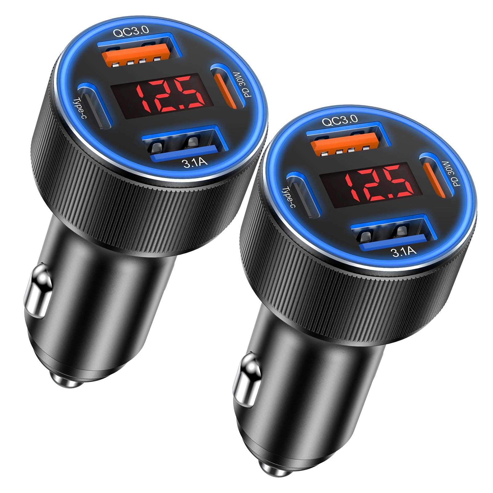 Car Charger USB C, Besgoods 4 Ports Cigarette Lighter USB Charger USB C Car Adapter PD/QC Fast Charging with Voltmeter for iPhone 17 16 15 14 13 12 Galaxy S24 S23 A54 A16 Android Dash Cam, 2Pack