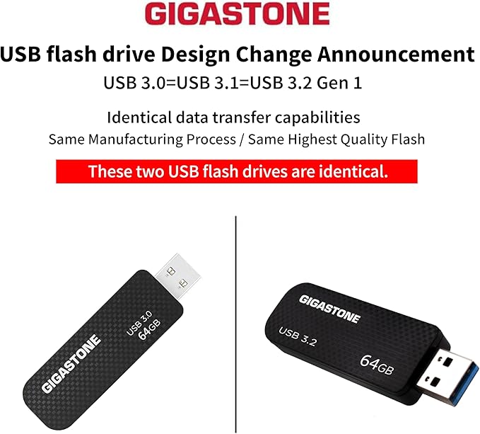 Gigastone Z30 64GB USB3.0 Flash Drive, Capless Retractable Design Pen Drive, Carbon Fiber Style, Reliable Performance & Durable