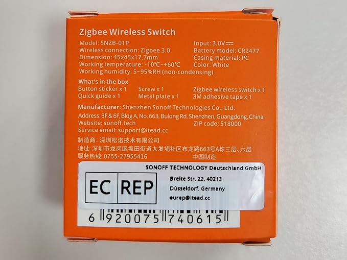 SONOFF Zigbee Switch, SNZB-01P Wireless Push Button, Supports to Create Smart Scenes, Trigger The Connected Devices on eWelink APP with Three Control Options, SONOFF ZigBee Bridge Required, 1Pack