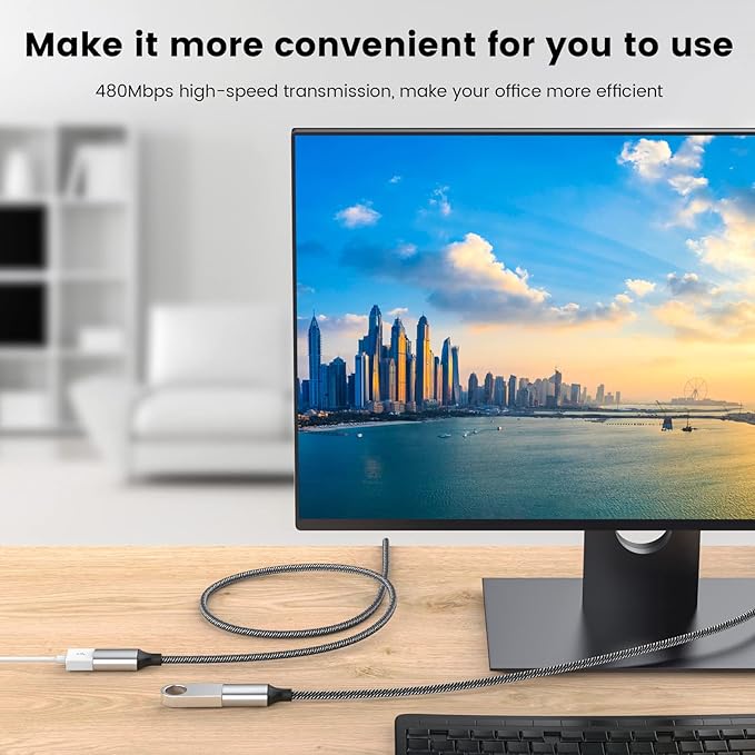 USB Extension Cable,USB A Male to 2 Female Extension Cord Durable USB Splitter Cable Nylon Braided Fast Data Transfer Compatible with Printer, USB Keyboard, Flash Drive, Hard Drive, PlayStation