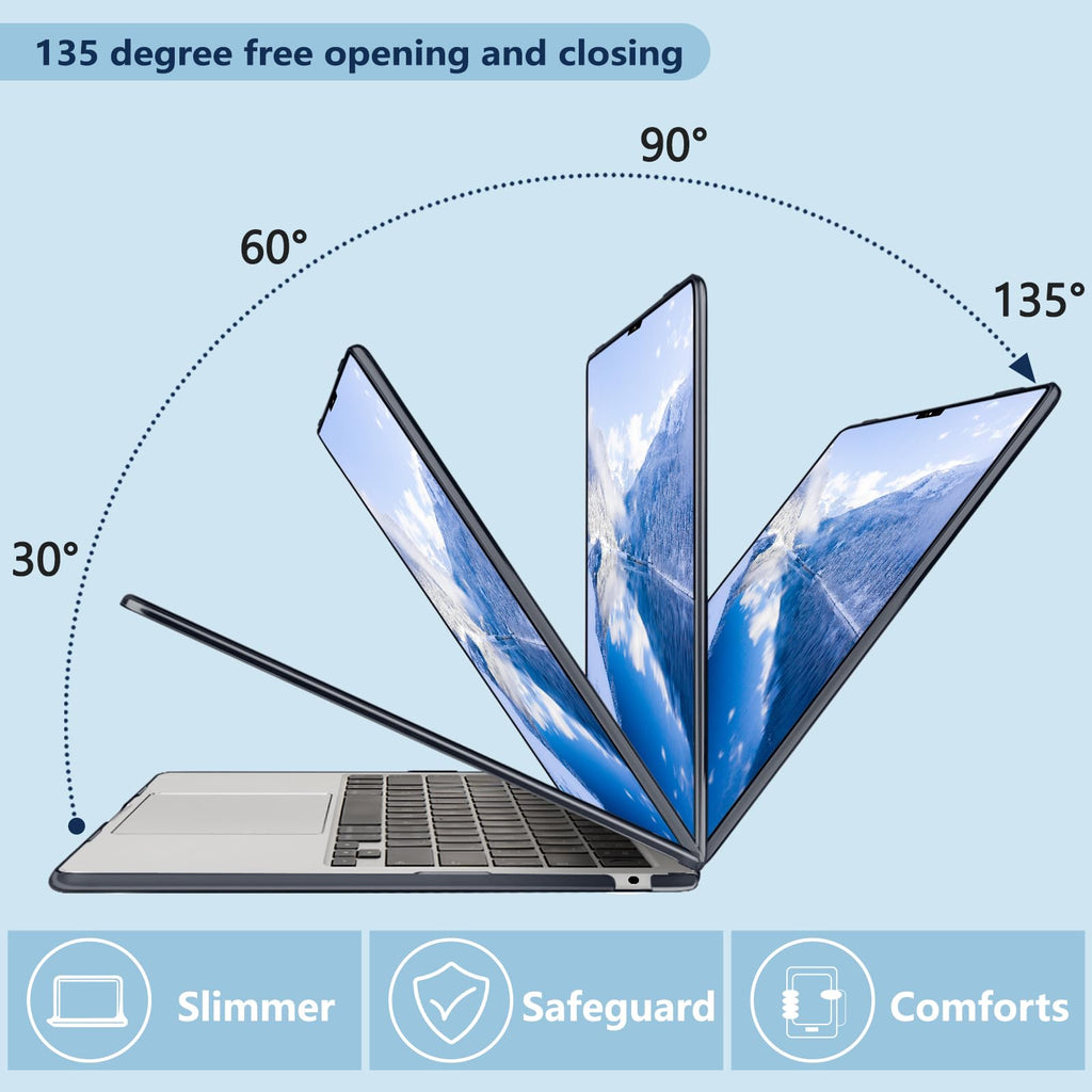 MecBevia Compatible with 2026 M5 MacBook Air 15 inch Case, 2026 2025-2023 M5 A3448 M4 A3241 M3 A3114 M2 A2941, Keyboard Cover, Screen Protector, Webcam Cover & Type-C OTG, Black Bows