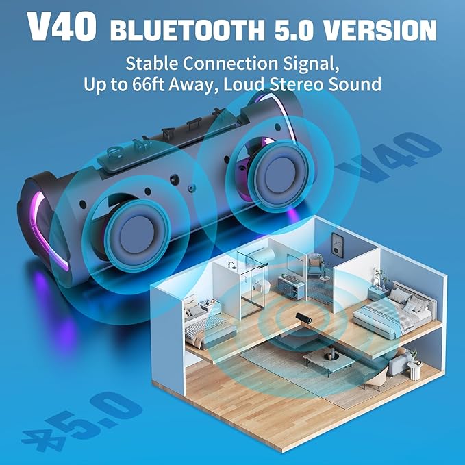 Vanzon Bluetooth Speakers V40 Portable Wireless Speaker V5.0 with 24W Loud Stereo Sound, TWS, 24H Playtime & IPX7 Waterproof, Suitable for Travel, Home&Outdoors