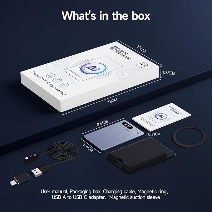 IFECCO AI Voice Recorder - Digital Voice Recorder Summarize with AI Technology, 64GB Memory, Support 152 Languages, App Control, Audio Recorder for Lectures Recorders, Meetings, Calls